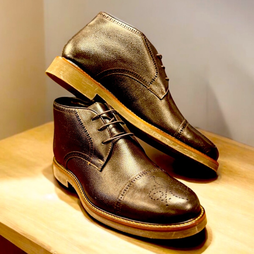 Marc Joseph Shoes Mens 9 Dress Boot Leather Brown Cap Toe Brogue New York Gold